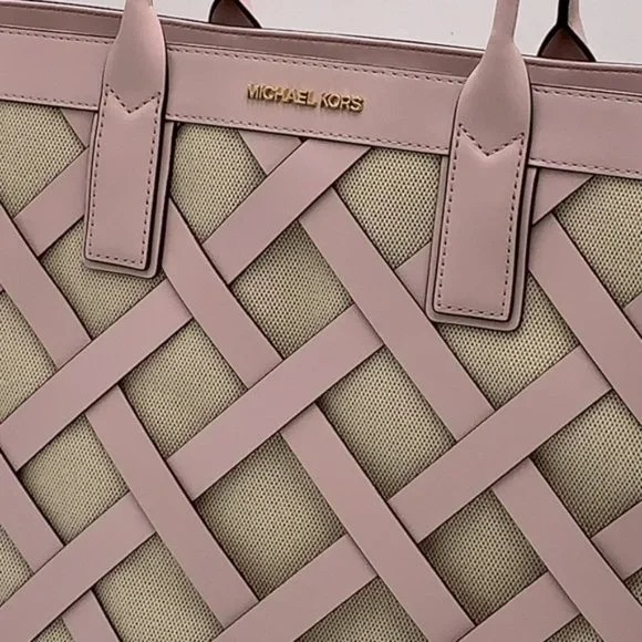 Michael Kors Sienna Large Tote Shoulder Bag Powder Blush Leather Canvas - Picture 16 of 16